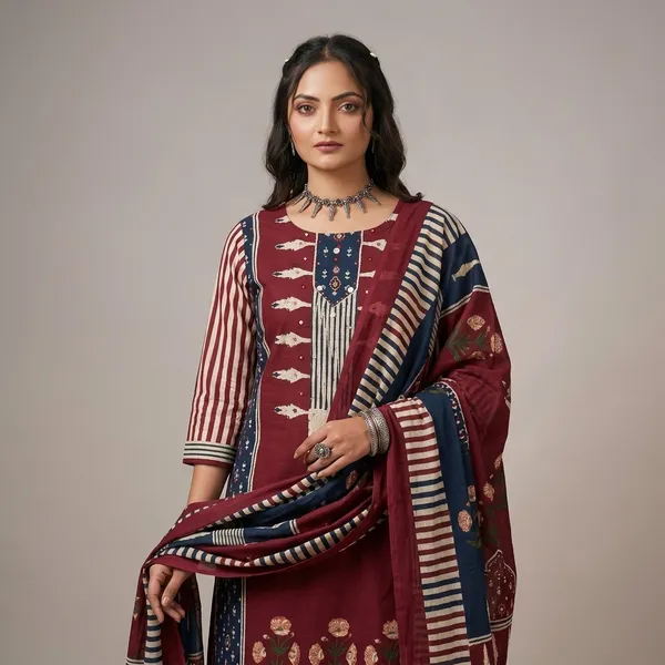 Maroon_Cotton_Printed_Straight_Kurta_Set_with_Dupatta_for_Women
