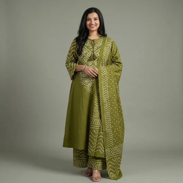 Green_Cotton_Bandhani_Print_Kurta_Dupatta_Set_for_Women