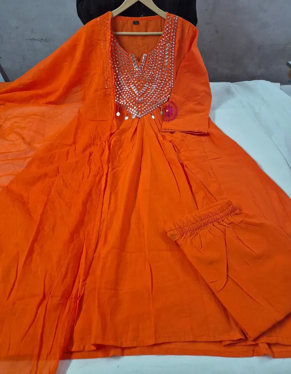 Orange_Cotton_Mirror_Work_Embroidered_Kurta_Palazzo_Set_with_Dupatta_for_Women