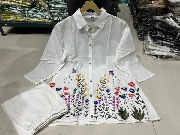 White_Cotton_Floral_Embroidered_Shirt_Style_Kurta_for_Women