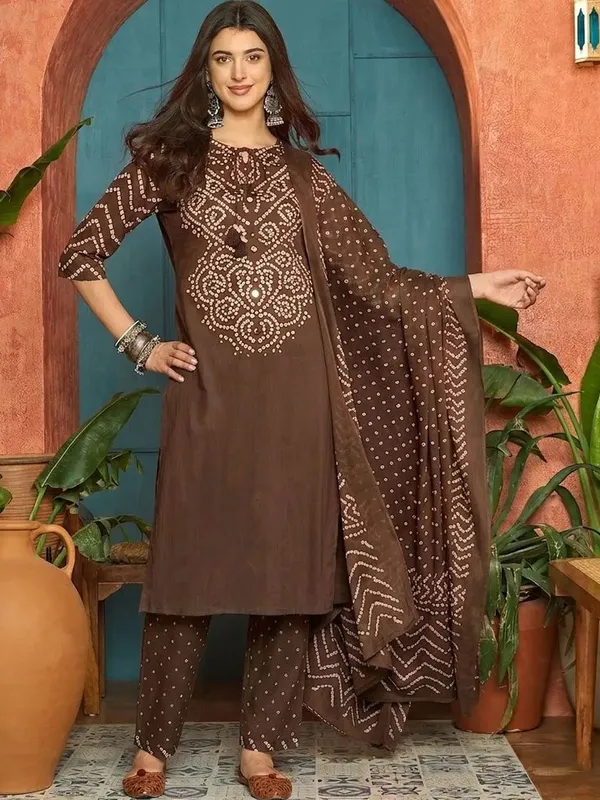 Brown_Georgette_Bandhani_Print_Suit_Set_for_Women