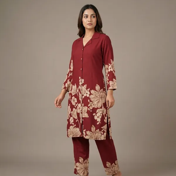 Maroon_Floral_Print_Collared_Night_Suit_Set_for_Women