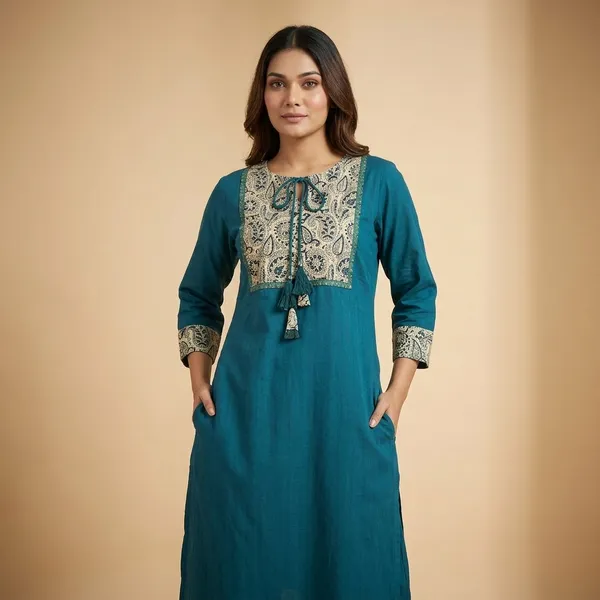 Teal_Blue_Embroidered_Kurta_Set_with_Matching_Bottoms_for_Women