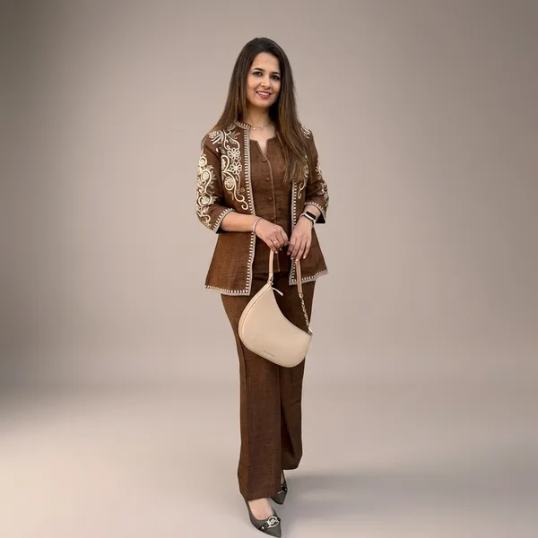 Brown_Embroidered_Cotton_Three_Piece_Suit_for_Women
