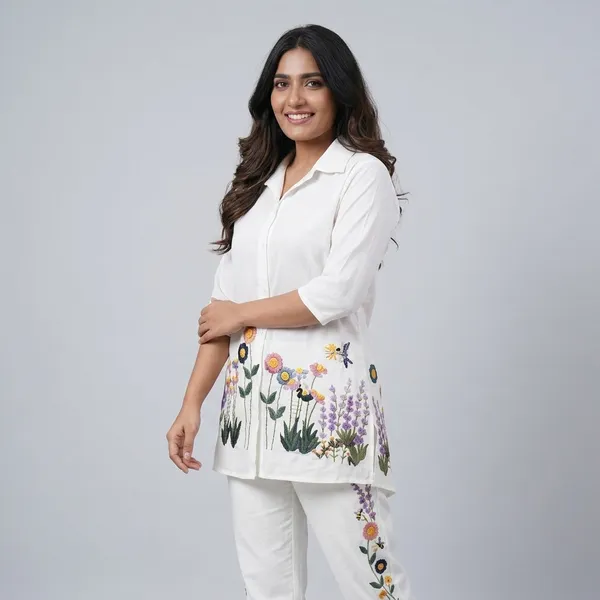White_Cotton_Floral_Embroidered_Shirt_Style_Kurta_for_Women