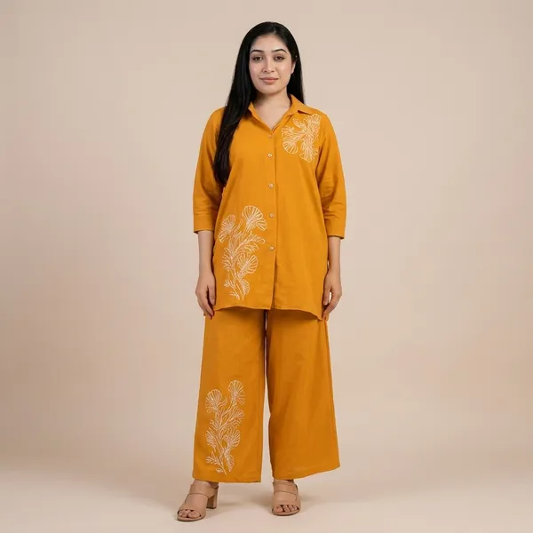Mustard_Yellow_Cotton_Embroidered_Shirt_and_Palazzo_Set_for_Women