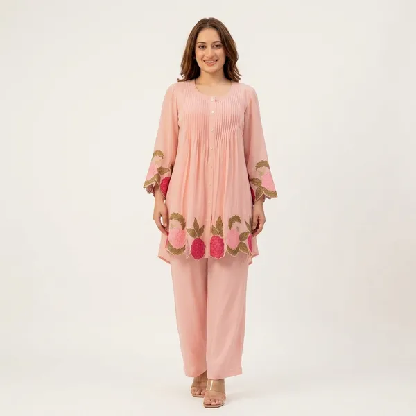 Peach_Georgette_Embroidered_Floral_Kurta_Set_for_Women