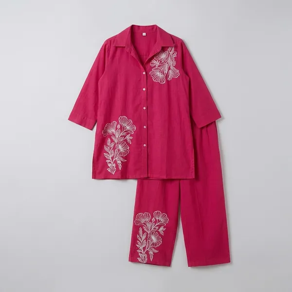 Pink_Cotton_Floral_Embroidered_Night_Suit_Set_for_Women