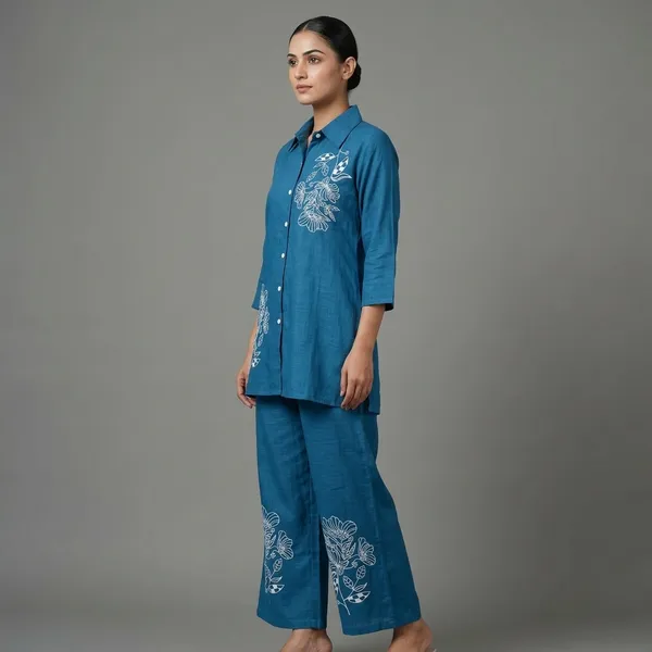 Blue_Cotton_Floral_Embroidered_Kurta_Pajama_Set_for_Men