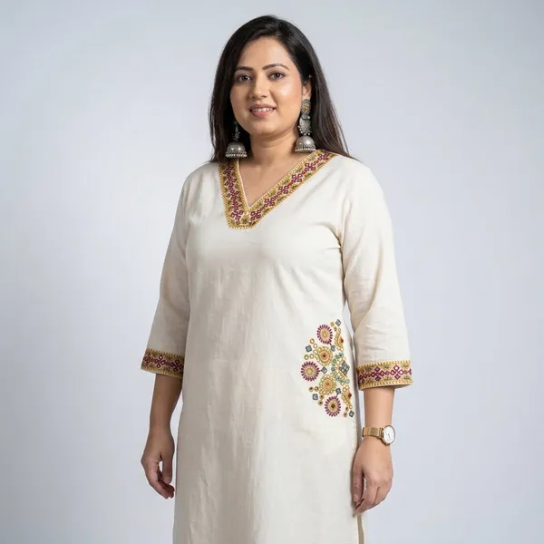 White_Embroidered_Kurta_with_Mirror_Work_for_Women