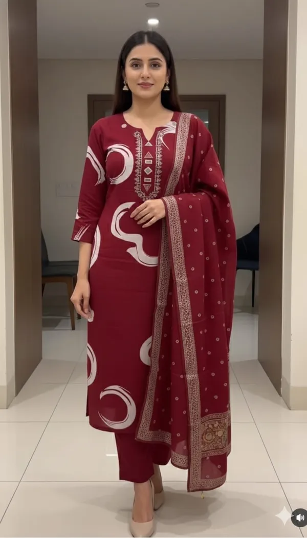 Maroon_Cotton_Printed_Straight_Kurta_Set_with_Dupatta_for_Women