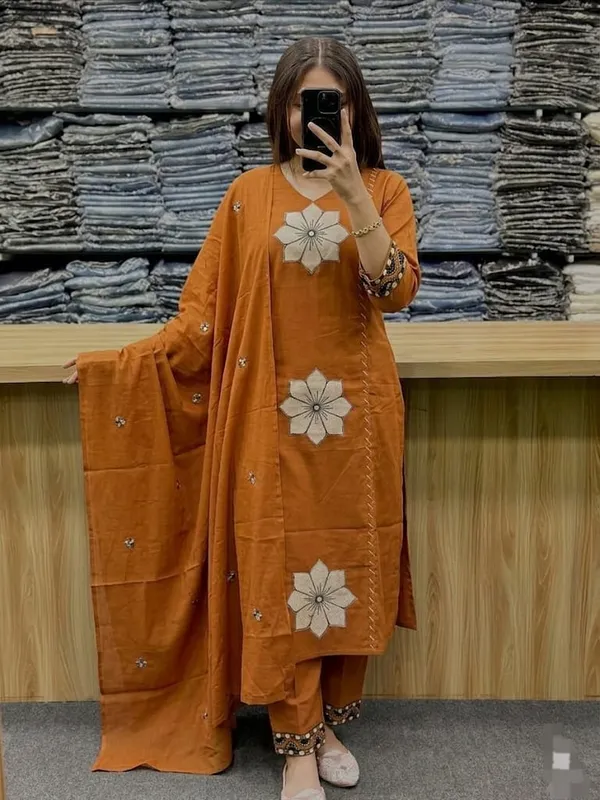 Orange_Floral_Embroidered_Kurta_Set_for_Women
