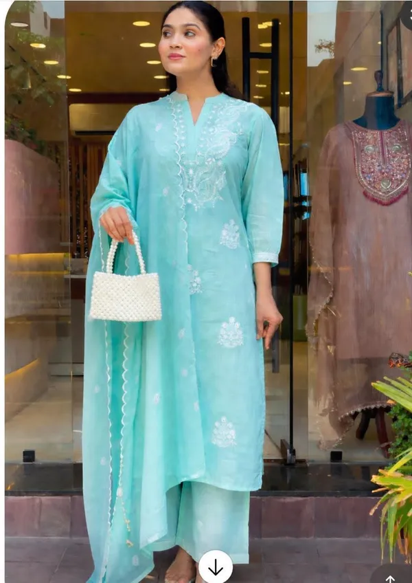 Sky_Blue_Embroidered_Georgette_Kurta_Set_for_Women