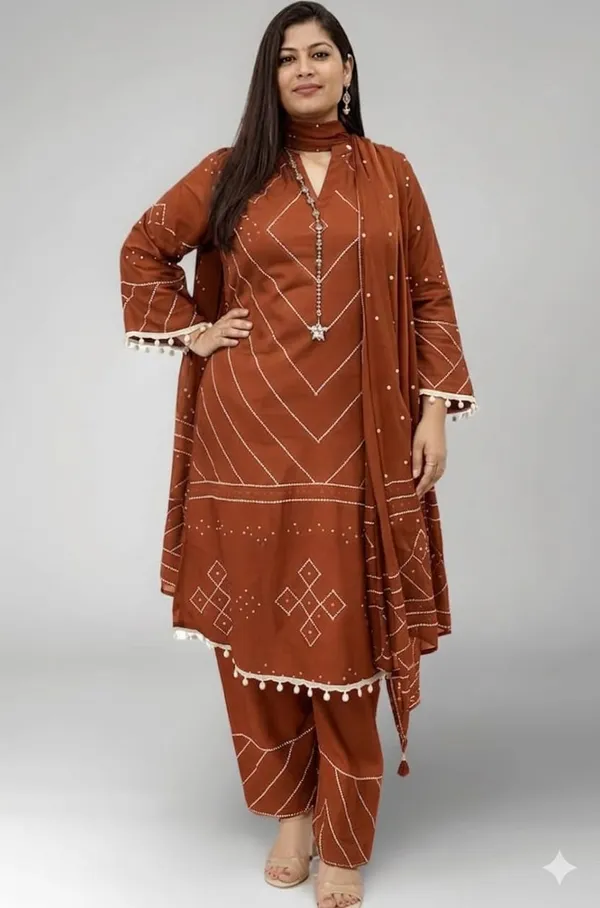 Red_Cotton_Printed_Kurta_Set_with_Tassel_Embellishments_for_Women