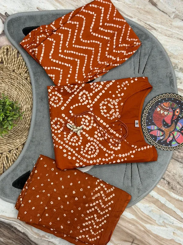 Rust_Orange_Cotton_Bandhani_Print_Kurta_Set_for_Women