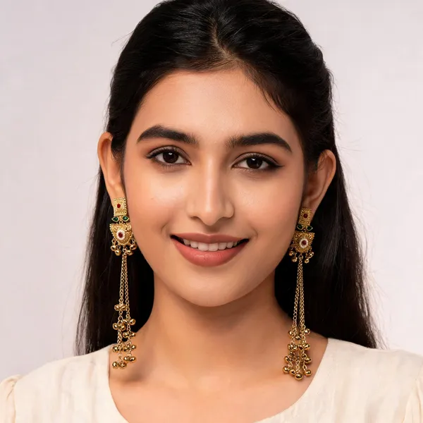 Gold_Toned_Kashmiri_Jhumka_Style_Long_Chain_Earrings_For_Women