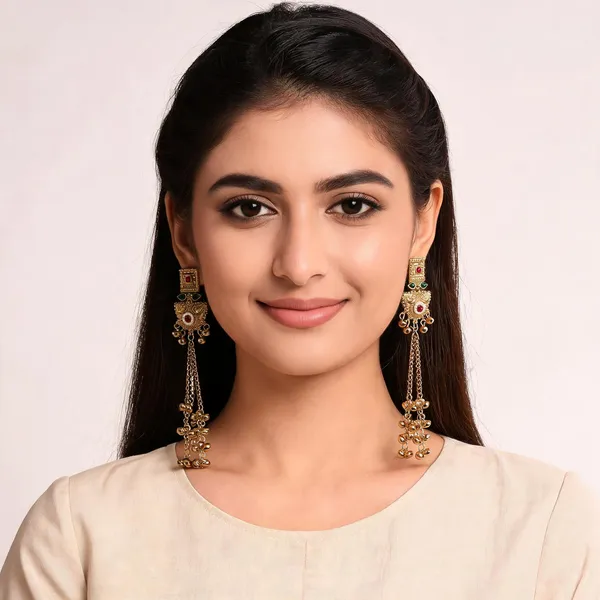 Gold_Toned_Kashmiri_Jhumka_Style_Long_Chain_Earrings_For_Women
