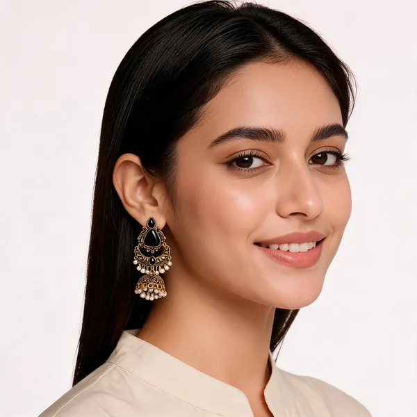 Gold_Toned_Black_Stone_Pearl_Jhumka_Earrings_For_Women