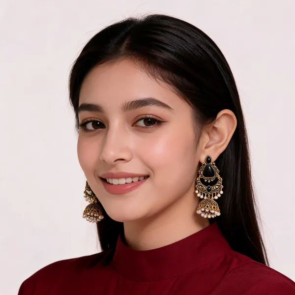 Gold_Toned_Black_Stone_Pearl_Jhumka_Earrings_For_Women