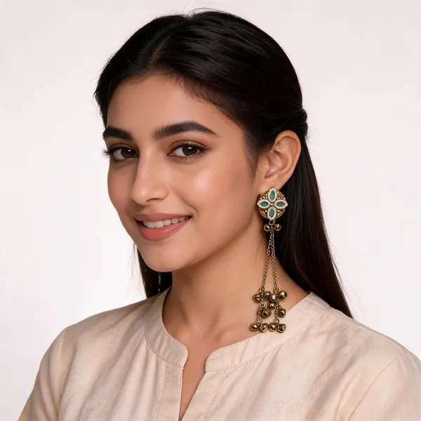 Gold_Toned_Turquoise_Pearl_Kashmiri_Jhumki_Earrings_With_Ghungroo_Tassels