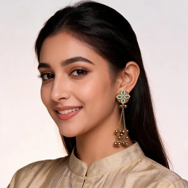 Gold_Toned_Turquoise_Pearl_Kashmiri_Jhumki_Earrings_With_Ghungroo_Tassels