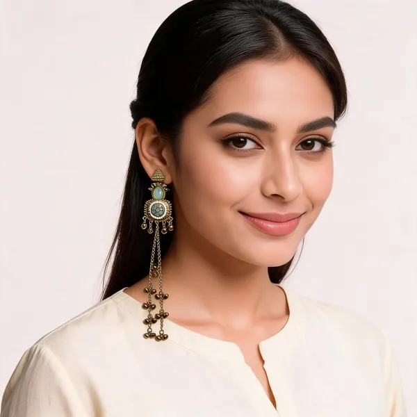 Gold_Toned_Turquoise_Stone_Kashmiri_Jhumka_Earrings_With_Ghungroo_Drops_For_Women