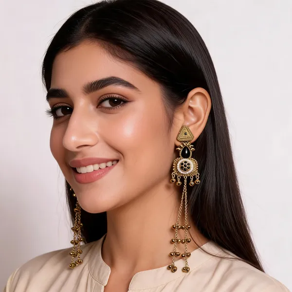 Gold_Oxidised_Black_Stone_Kashmiri_Jhumka_Earrings_With_Ghungroo_Tassels_For_Women
