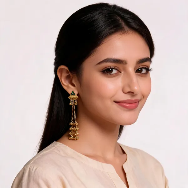 Gold_Toned_Green_Stone_Ghungroo_Tassel_Jhumka_Kashmiri_Earrings_For_Women