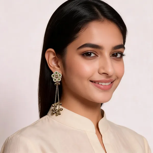 Gold_Green_Kundan_Floral_Kashmiri_Jhumka_Earrings_With_Ghungroo_Tassels_For_Women