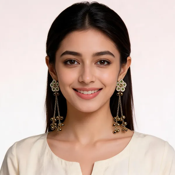 Gold_Green_Kundan_Floral_Kashmiri_Jhumka_Earrings_With_Ghungroo_Tassels_For_Women