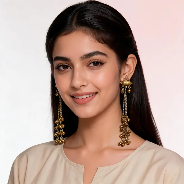 Gold_Toned_Antique_Kashmiri_Jhumki_Tassel_Earrings_With_Bells_For_Women
