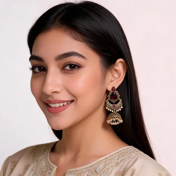 Gold_Toned_Maroon_Stone_Pearl_Jhumka_Earrings_For_Women