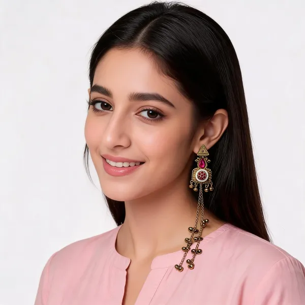 Gold_Toned_Pink_Stone_Kashmiri_Jhumka_Style_Dangler_Earrings_For_Women