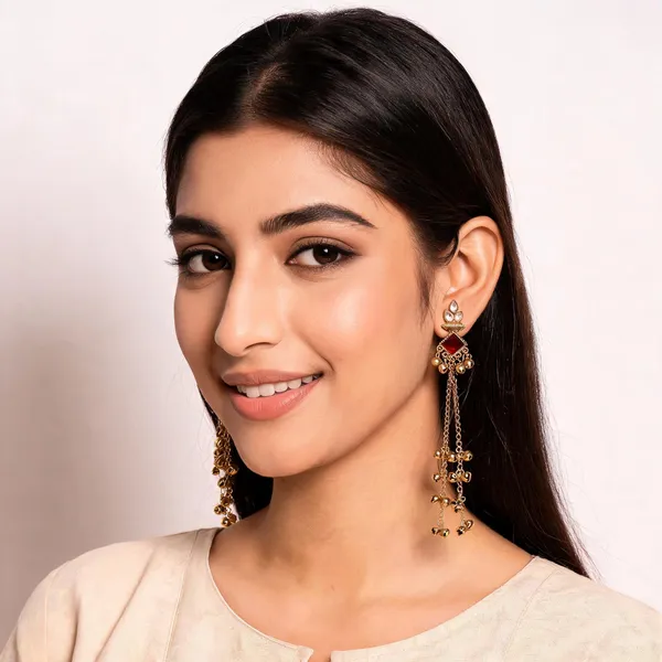 Gold_Toned_Red_Stone_Kashmiri_Jhumka_Earrings_With_Ghungroo_Tassels