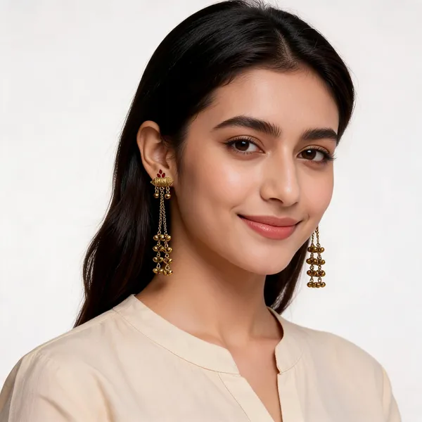 Gold_Toned_Antique_Ethnic_Kashmiri_Danglers_With_Red_Stones_For_Women