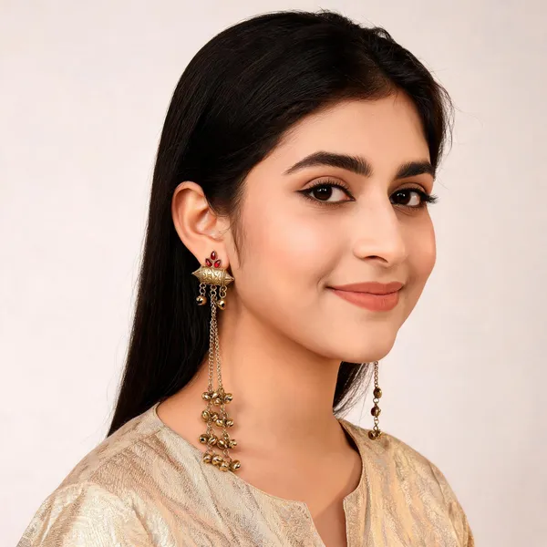 Gold_Toned_Antique_Ethnic_Kashmiri_Danglers_With_Red_Stones_For_Women