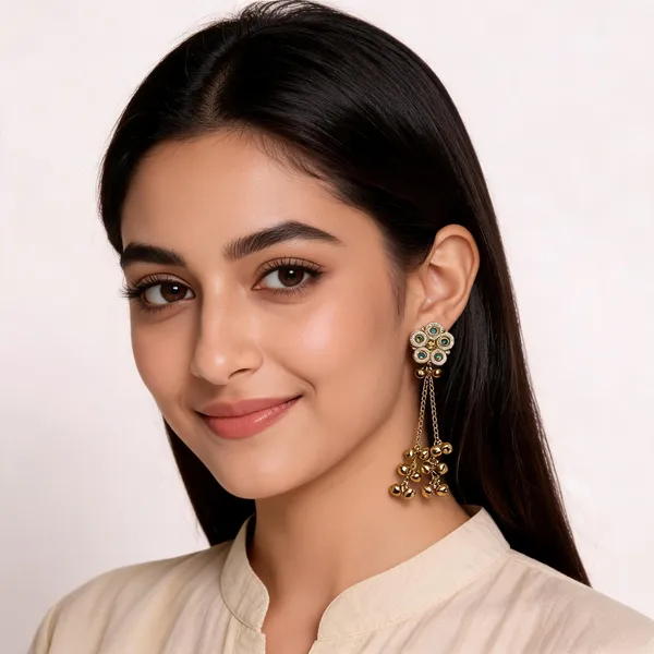 Gold_Toned_Floral_Kashmiri_Jhumka_Earrings_With_Ghungroo_Tassels_For_Women