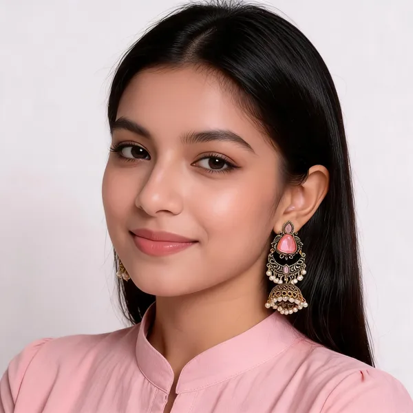 Gold_Toned_Pink_Stone_Pearl_Jhumka_Earrings_For_Women