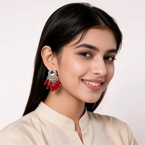 Silver_Kundan_Red_Beaded_Drop_Earrings_For_Women