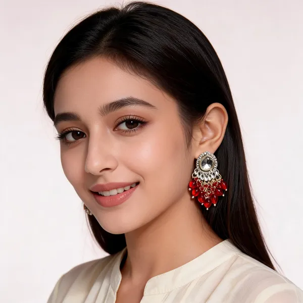 Silver_Kundan_Red_Beaded_Drop_Earrings_For_Women