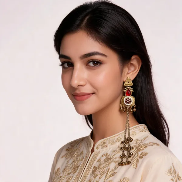 Gold_Toned_Red_Stone_Chain_Tassel_Kashmiri_Jhumka_Earrings_For_Women