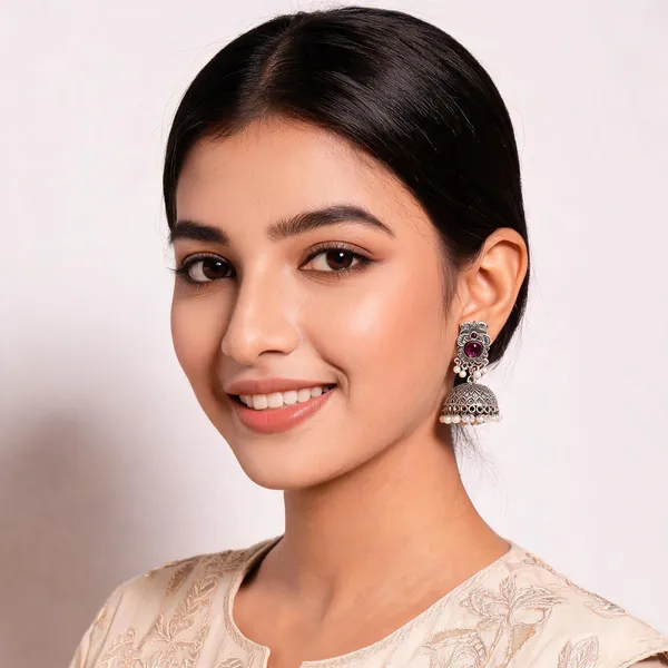 Oxidized_Silver_Pink_Stone_Pearl_Jhumka_Earrings_For_Women