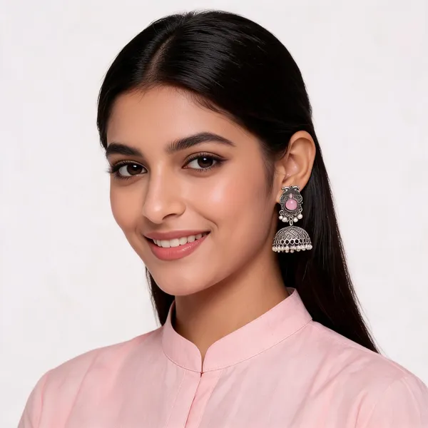 Oxidized_Silver_Pink_Stone_Jhumka_Earrings_For_Women