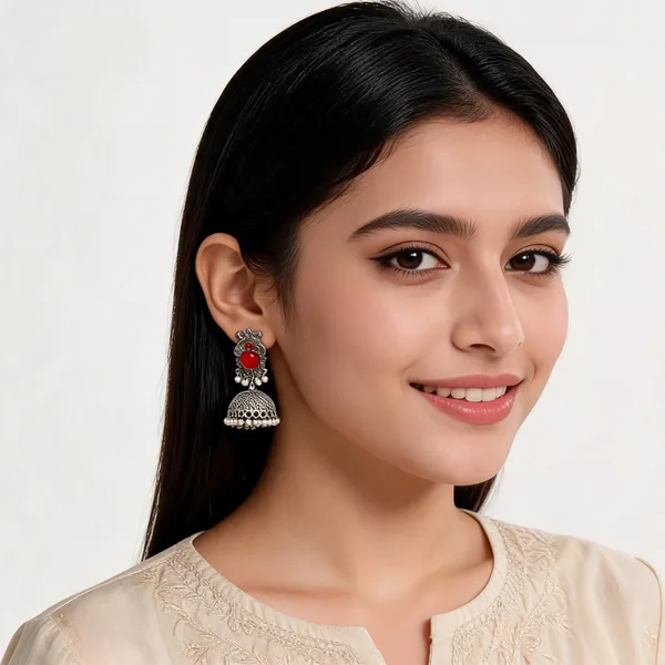 Silver_Oxidized_Red_Stone_Jhumka_Earrings_For_Women