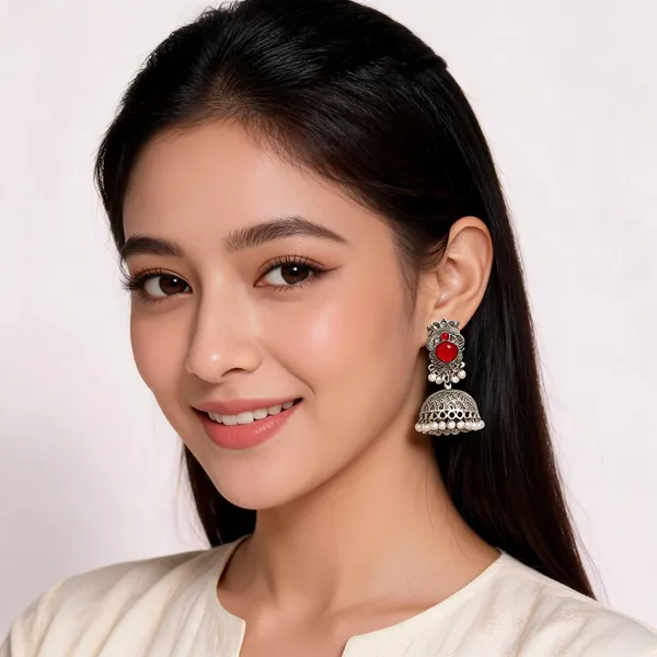 Silver_Oxidized_Red_Stone_Jhumka_Earrings_For_Women