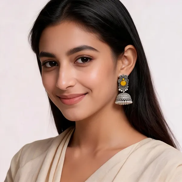 Silver_Oxidized_Yellow_Stone_Pearl_Jhumka_Earrings_For_Women