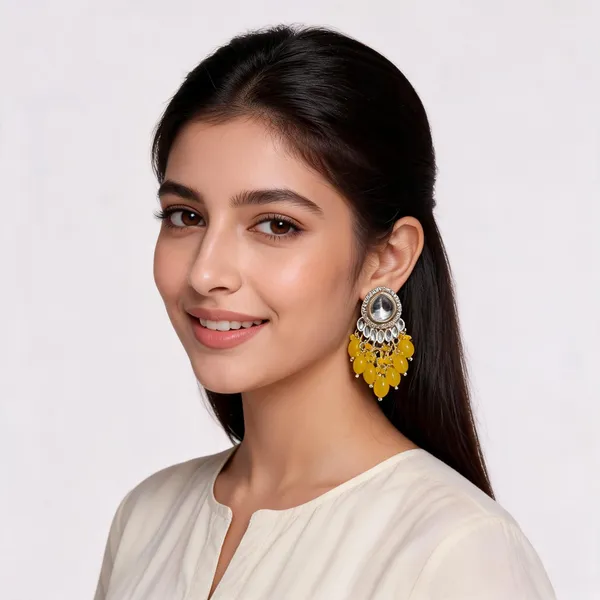 Silver_Kundan_Yellow_Beaded_Drop_Earrings_For_Women