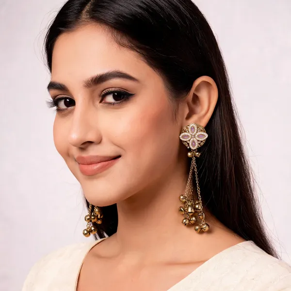 Gold_Toned_Floral_Kundan_Ghungroo_Drop_Kashmiri_Earrings_For_Women