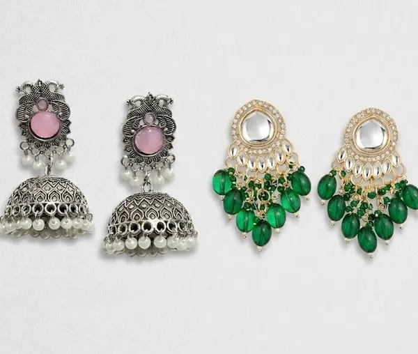 Silver_Oxidized_Green_Stone_Jhumka_Earrings_For_Women_Pack_Of_2