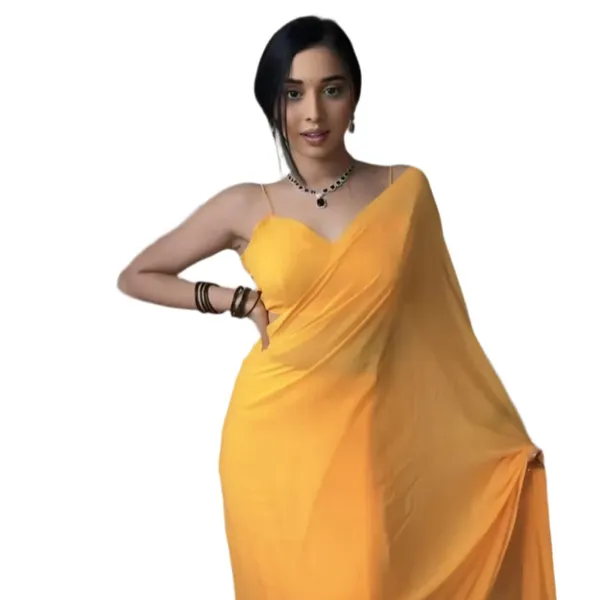 1_Min_Ready_To_Wear_Saree_Blooming_Georgette_Saree_Mustard_Yellow_With_Green